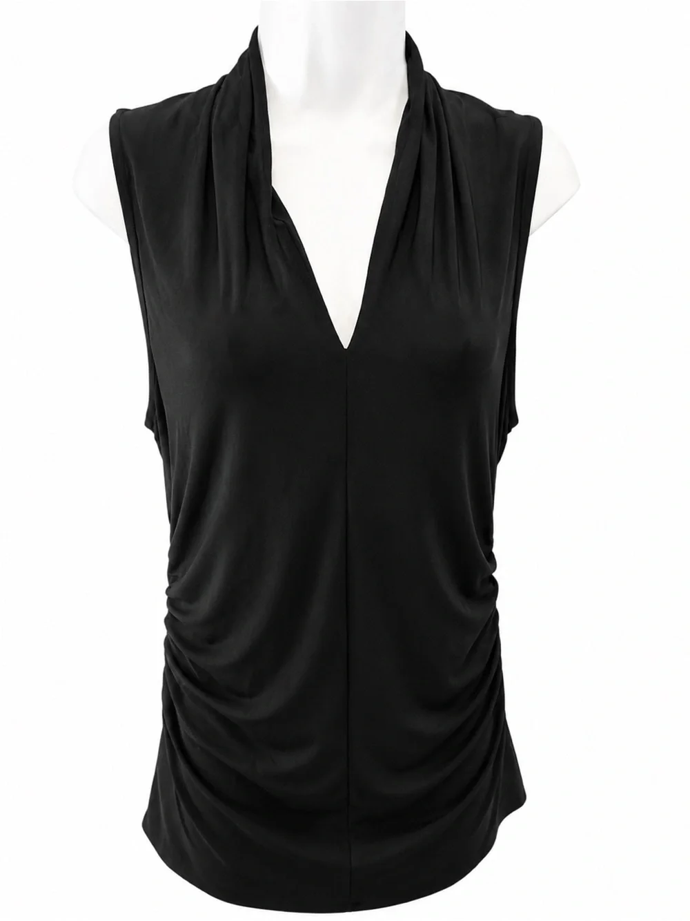 Vince Camuto Black Side-Ruched V-Neck Sleeveless Top Size Medium M